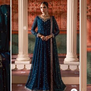 Elegant Navy Blue Embellished Women’s Anarkali shalwar Kameez